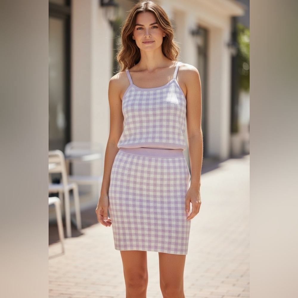 NWTS Cleo Petite Skirt/tank, lilac check, stretch, Size Small